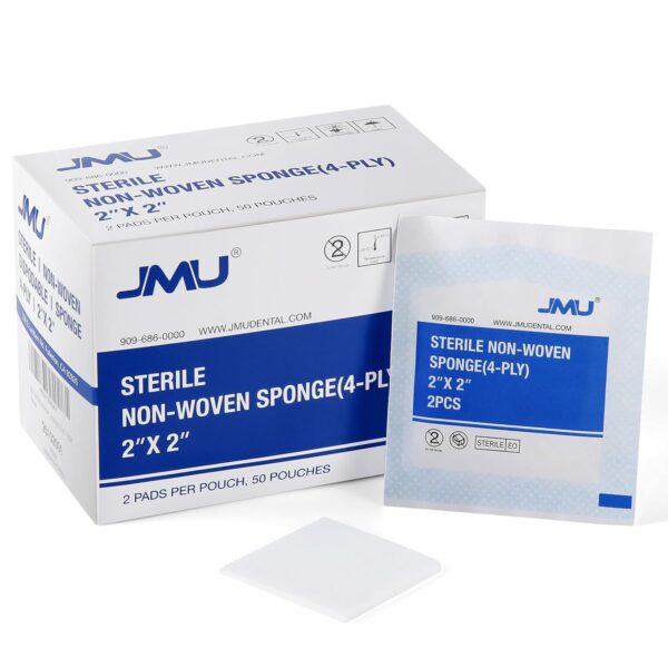 JMU Sterile Gauze Pads 2x2 Non-Woven, Highly Absorbent Sterile Gauze Sponges, 50 Packs, 100 Pcs Total