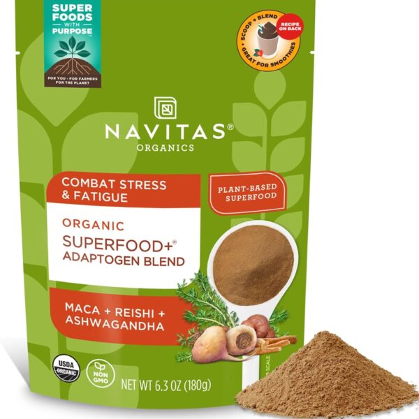 Navitas Organics Superfood+ Adaptogen Blend for Stress Support (Maca + Reishi + Ashwagandha), 6.3oz Bag, 30 Servings Organic, Non-GMO, Vegan, Gluten-Free, Keto & Paleo.