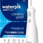 Waterpik Cordless Pearl Rechargeable Portable Water Flosser for Teeth, Gums, Braces Care and Travel, Extra Quiet, 4 Flossing Tips - ADA Accepted, WF-13 White, Amazon Exclusive