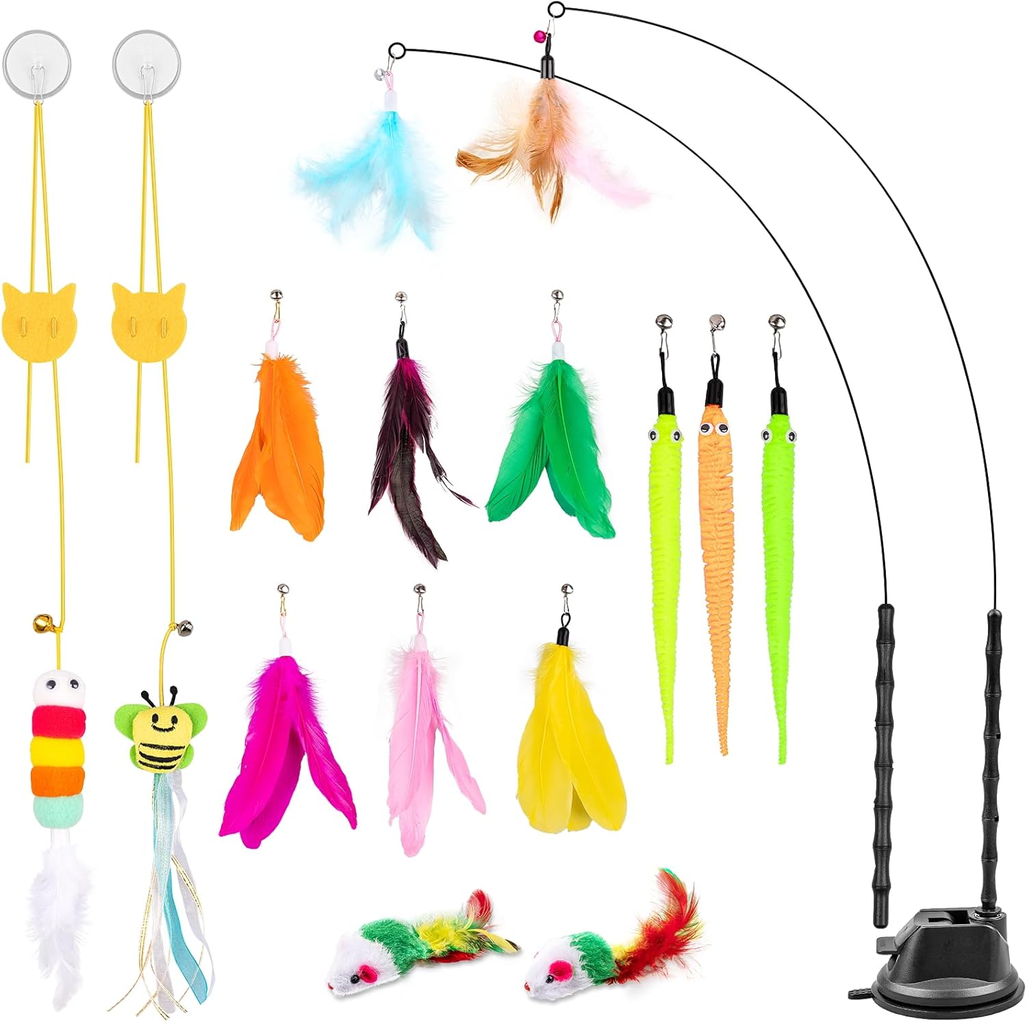 Depets Cat Wand Toy, 15 Pcs Interactive Cat Feather Toys for Indoor Self Play & Exercise, 2 Play Modes Kitten Teaser Wand, Reusable Suction Cup Kitten Toys Depets Cat Wand Toy, 15 Pcs Interactive Cat Feather Toys for Indoor Self Play & Exercise, 2 Play Modes Kitten Teaser Wand, Reusable Suction Cup Kitten Toys