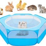 UWE Small Animal Playpen, Chicken Brooder Box with Cover Top, Portable Outdoor Exercise Pet Cage Tent, Waterproof Breathable Pet playpen Indoor for Chick Ktiien Bunny Hamster Guinea Pig, Blue