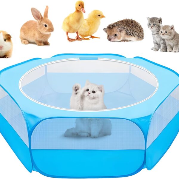UWE Small Animal Playpen, Chicken Brooder Box with Cover Top, Portable Outdoor Exercise Pet Cage Tent, Waterproof Breathable Pet playpen Indoor for Chick Ktiien Bunny Hamster Guinea Pig, Blue