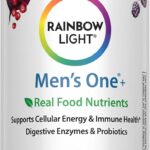 Rainbow Light Mens Multivitamin One + | 150 Caplets | Supports Cellular Energy & Immune Health | with Vitamins C, D, and Zinc | Real Food Nutrients, Digestive Enzymes & Probiotics