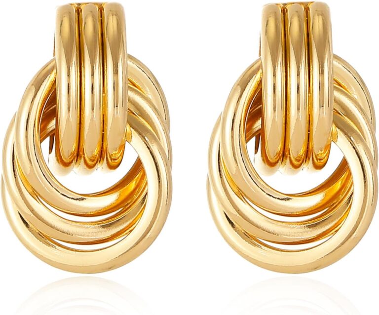 14K Gold Plated Knot Earrings for Women Gold Silver Earrings Heart Link Drop Dangle Earring Chunky Golden Knotted Statement Jewelry