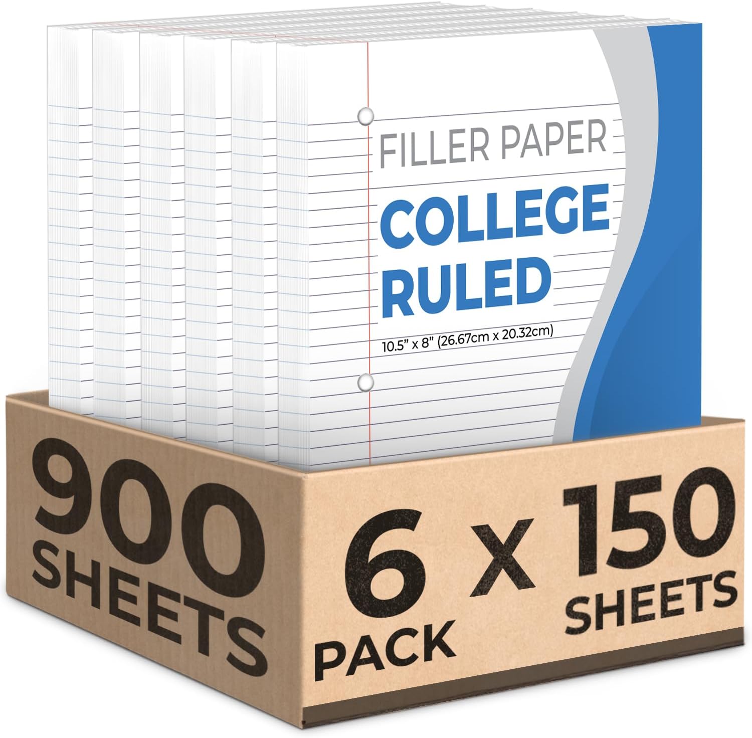 Rosmonde Loose Leaf Paper, 900 Sheets, 6 Pack, College Ruled, 8" x 10.5", Bulk Office Filler Paper, 3 Hole Punched, 150 Sheets/Pack, College Ruled Paper for 3 Ring Binder, Notebook Paper, White Rosmonde Loose Leaf Paper, 900 Sheets, 6 Pack, College Ruled, 8" x 10.5", Bulk Office Filler Paper, 3 Hole Punched, 150 Sheets/Pack, College Ruled Paper for 3 Ring Binder, Notebook Paper, White