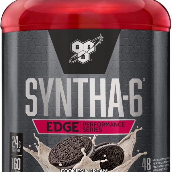 BSN SYNTHA-6 EDGE Protein Powder, Cookies n Cream Flavored Powder with Hydrolyzed Whey, Micellar Casein, for Muscle Gain, Low Sugar, 24g Protein, Cookies & Cream, 48 Servings, 4.23 Pound (Pack of 1)