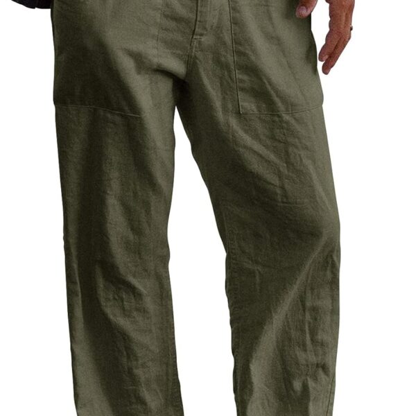 Gafeng Mens Linen Pants Yoga Beach Loose Fit Casual Elastic Waist Drawstring Summer Harem Baggy Trousers with Pockets