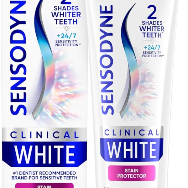 Sensodyne Clinical White Toothpaste Clinically Proven Whitening for Sensitive Teeth, Stain Protector, 3.4 oz