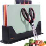 4-Piece Non-Toxic Cutting Board Set with Premium Scissors  BPA-Free Plastic and Rubber Chopping Boards for Kitchen Essentials with Organizer, Dishwasher Safe Accessories Holder.