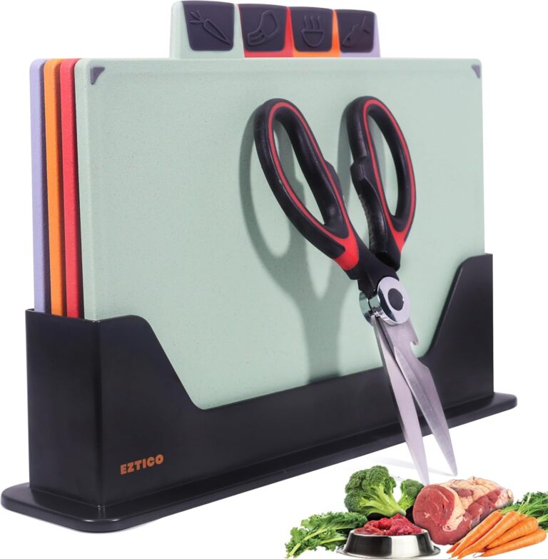 4-Piece Non-Toxic Cutting Board Set with Premium Scissors  BPA-Free Plastic and Rubber Chopping Boards for Kitchen Essentials with Organizer, Dishwasher Safe Accessories Holder.
