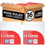 Wide Ruled Loose Leaf Paper Wide Ruled Notebook Paper Lined Writing Filler Paper 10.5 x 8 56 gsm 5400 Sheets 150 Sheet Per Pack (36 Pack)