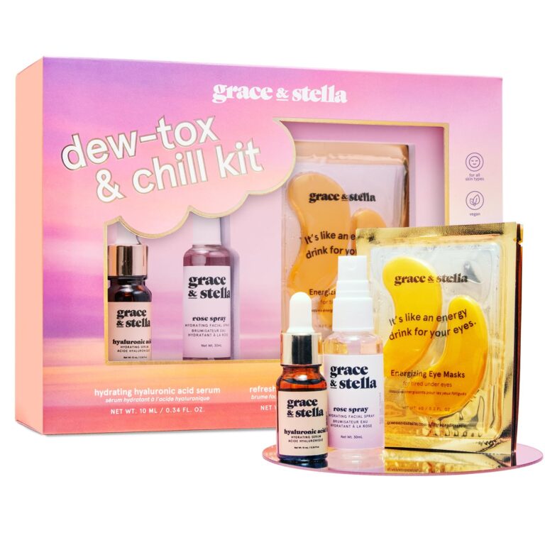 grace & stella Award-Winning Skin Care Set - Gifts for Mom- Travel Essentials with Gold Eye Masks, Hyaluronic Acid Serum & Rose Spray, Beauty Gift Set - Birthday & Bachelorette Favors