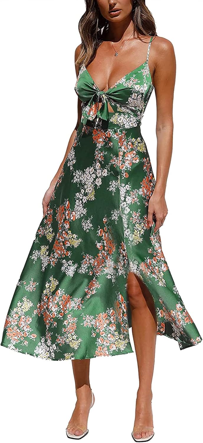 Fashionme Women Spaghetti Strap Midi Satin Dresses Tie Front Backless Slit Cutout Dress Semi-Formal/Casual Flowy Lightweight Fashionme Women Spaghetti Strap Midi Satin Dresses Tie Front Backless Slit Cutout Dress Semi-Formal/Casual Flowy Lightweight