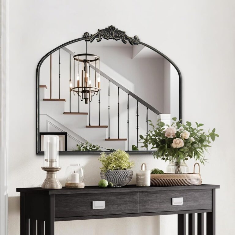 HQiJun Black Vintage Wall Mirror Window Decorative Traditional Mirrors Antique Arched Farmhouse for Living Room Bedroom Entryway Bathroom Vanity (29 * 36 * 1.2,Black)