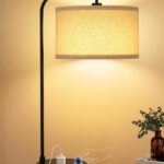 Innqoo Tall Table Lamp with USB Port and Outlet, Dimmable Nightstand Bedside Lamps with Linen Lampshade, Desk Lamp for Bedroom, Living Room, Guest Room, Home Office, LED Bulb Included