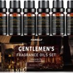 Essential Oils Set, Men Scents Fragrance Oil Aromatherapy Essential Oils Kit for Diffuser (6x10ML) - Sandalwood, Cedar, Leather, Sweet Tobacco, Rum, Cologne Aromatherapy Oils Gift for Men