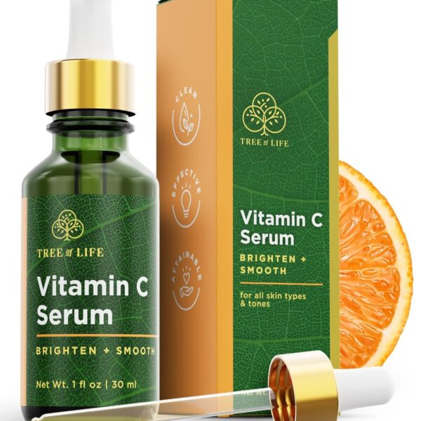 Tree of Life Vitamin C Serum For Face - Brightening Face Oil for Dark & Age Spots - For Dry & Sensitive Skin with Vitamin E for Soft Smooth Glow - Dermatologist Tested, 1 Fl Oz - Mothers Day Gifts
