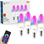 OHLUX Smart Candelabra LED Light Bulbs, 3.5W E12 Base, Compatible with Alexa Google Assistant, Color Changing Bulbs with 16 Million Colors, 2.4GHz WiFi, 4 Pack