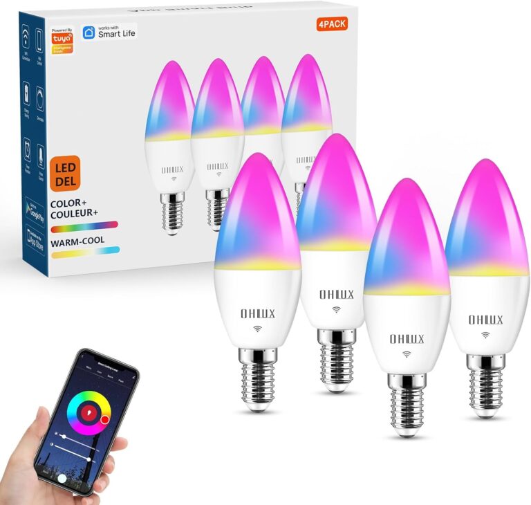 OHLUX Smart Candelabra LED Light Bulbs, 3.5W E12 Base, Compatible with Alexa Google Assistant, Color Changing Bulbs with 16 Million Colors, 2.4GHz WiFi, 4 Pack