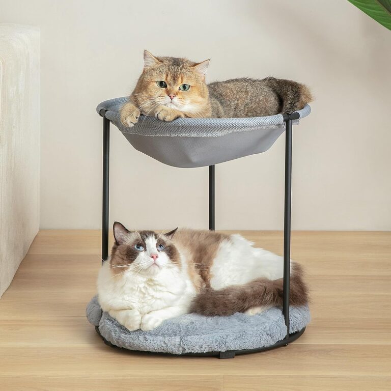 Double Cat Bed for Indoor Cats - Breathable Fiber, Ultra-Soft 2-Tier Design for Multi-Cat Homes,2 Layers Elevated Beds,Plush Dual-Layer Design