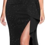 VFSHOW Womens Formal Prom Elegant Ruffle One Shoulder Beaded Strap Ruched Slit Maxi Dress Wedding Evening Long Gown