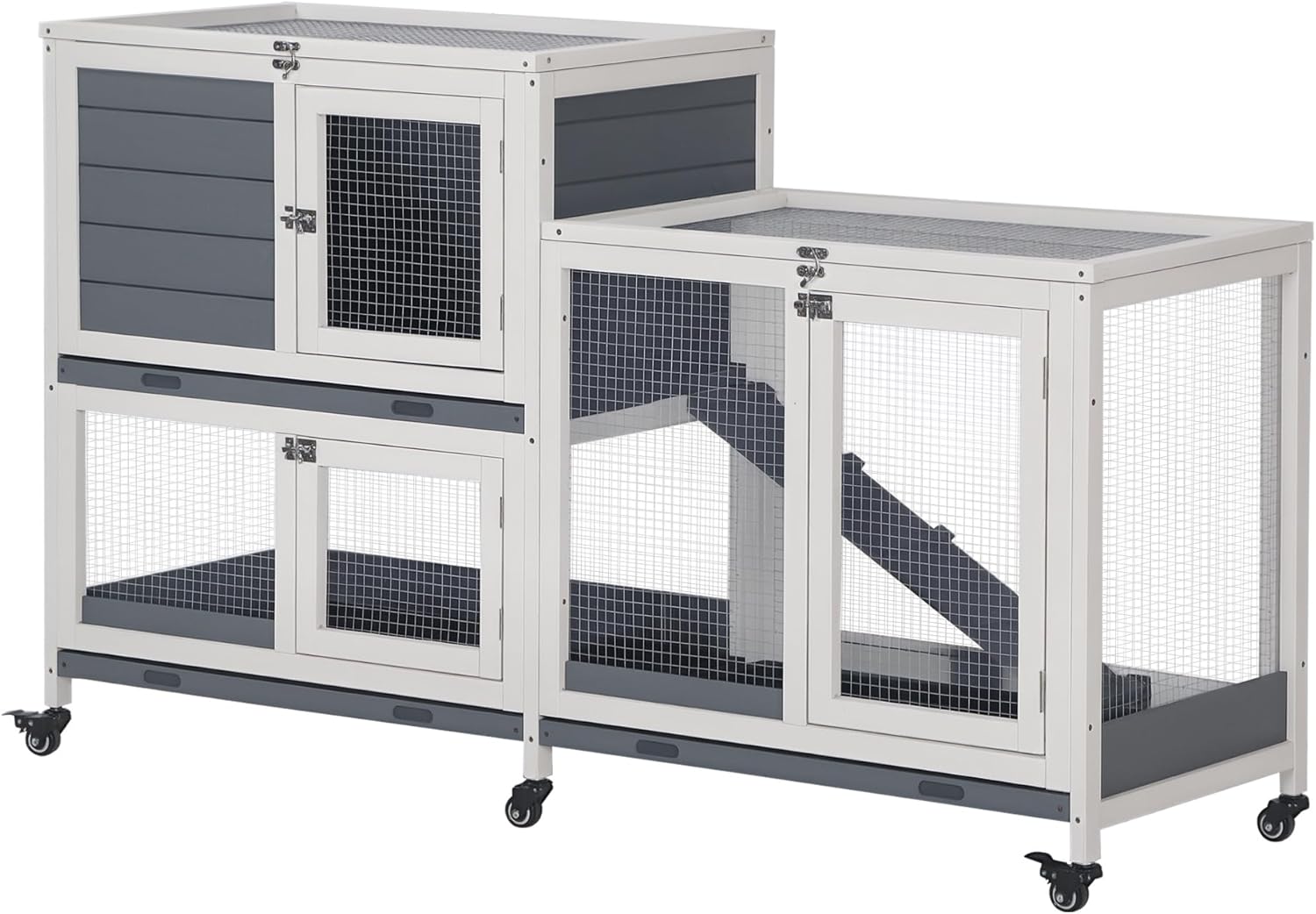 PawHut Wooden Rabbit Hutch Bunny Hutch Elevated Pet House Cage Small Animal Habitat with No Leak Tray Lockable Door Openable Top for Indoor 57.75" x 18" x 32.5" Grey PawHut Wooden Rabbit Hutch Bunny Hutch Elevated Pet House Cage Small Animal Habitat with No Leak Tray Lockable Door Openable Top for Indoor 57.75" x 18" x 32.5" Grey