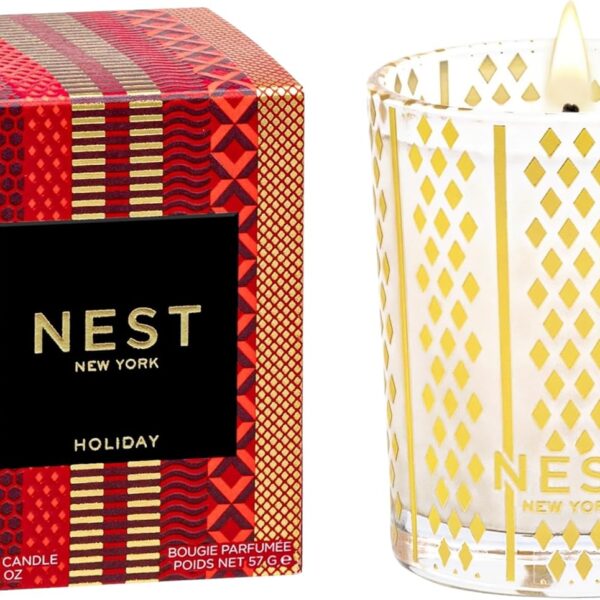 NEST New York Scented Votive Christmas Candle, Holiday - 2 oz - Up to 28-Hour Burn Time - Reusable Glass Vessel