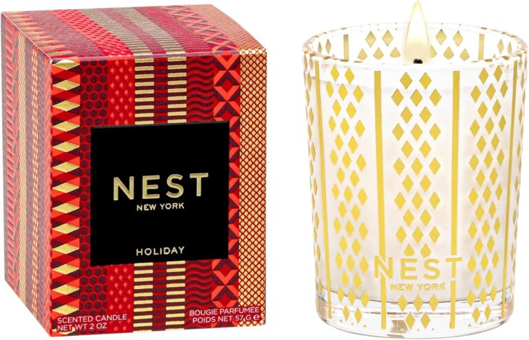 NEST New York Scented Votive Christmas Candle, Holiday - 2 oz - Up to 28-Hour Burn Time - Reusable Glass Vessel
