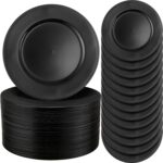Jinei 100pcs Plastic Charger Plates, 13'' Reusable Dinner Plates with Beaded Edges, Elegant Vintage Style for Weddings, Parties, and Festivals(Black)