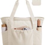 BAGSMART Foldable Tote Bag with Drawstring Bag, Tote Bag Shoulder Bag Top Handle Handbag for Travel, Work, Beach, Gym