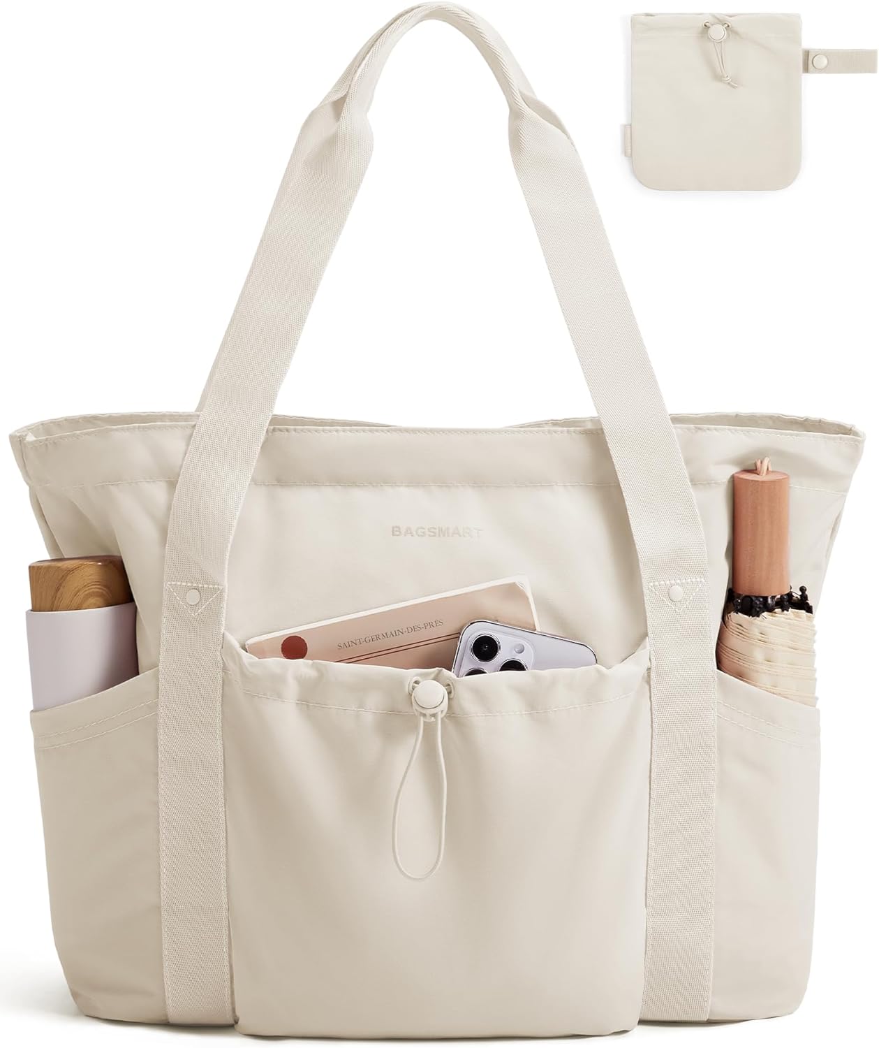 BAGSMART Foldable Tote Bag with Drawstring Bag, Tote Bag Shoulder Bag Top Handle Handbag for Travel, Work, Beach, Gym BAGSMART Foldable Tote Bag with Drawstring Bag, Tote Bag Shoulder Bag Top Handle Handbag for Travel, Work, Beach, Gym
