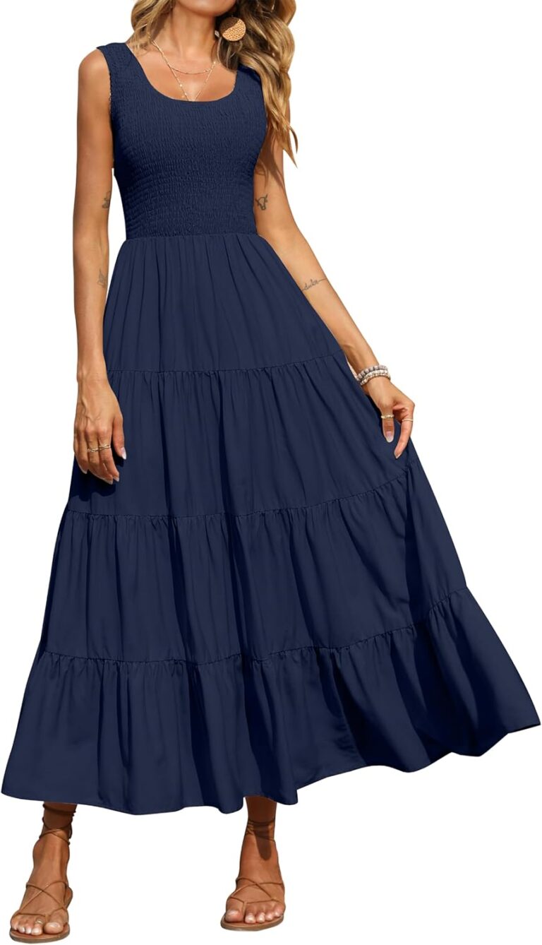PRETTYGARDEN Women's 2026 Casual Loose Plain Maxi Sundress Smocked Tank Dress Sleeveless Summer Beach Tiered Long Dresses