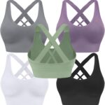 Evercute Sports Bras for Women Padded Medium Support Criss Cross Strappy Bra Seamless High Impact Yoga Exercise Athletic Bras