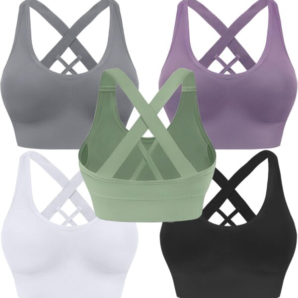Evercute Sports Bras for Women Padded Medium Support Criss Cross Strappy Bra Seamless High Impact Yoga Exercise Athletic Bras