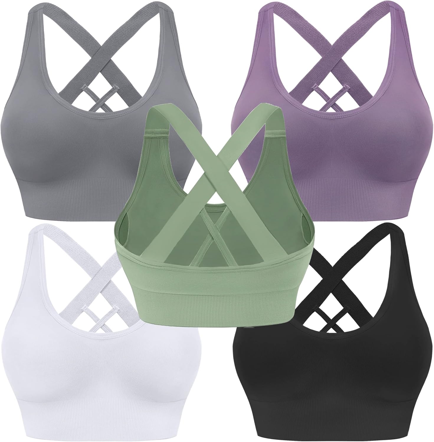 Evercute Sports Bras for Women Padded Medium Support Criss Cross Strappy Bra Seamless High Impact Yoga Exercise Athletic Bras Evercute Sports Bras for Women Padded Medium Support Criss Cross Strappy Bra Seamless High Impact Yoga Exercise Athletic Bras