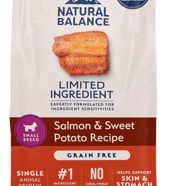 Natural Balance Limited Ingredient Grain Free Salmon & Sweet Potato Dry Dog Food for Small Breed Adults, Sensitive Stomach, 12 lb