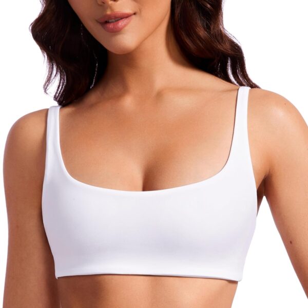 CRZ YOGA Butterluxe Square Neck Spaghetti Strap Sports Bras for Women - Low Coverage Yoga Wireless Padded Cami Crop Top