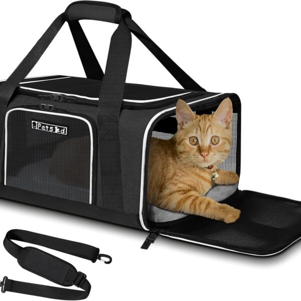 Petskd Pet Carrier 17x12x8.5 JetBlue Allegiant Airline Approved,Pet Travel Carrier Bag for Small Cats and Dogs, Soft Dog Carrier for 1-8 LBS Pets,Dog Cat Carrier with Safety Lock Zipper(Black)