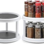 2 Pack, 2 Tier 10" Turntable Lazy Susan Spice Organizer - Rotating Seasoning Rack Spinner for Pantry Cabinet Kitchen Countertop, Table Top Organizing - Multiuse Two Tier Rotating Organization Rack