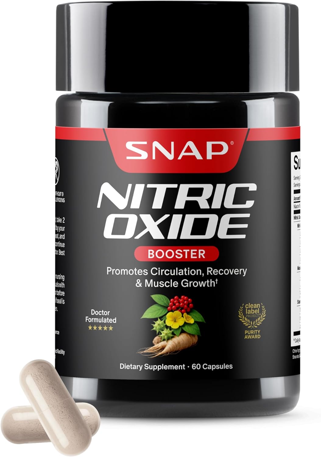 Snap Supplements Nitric Oxide Booster for Men & Women, L-Citrulline + 3 Forms of L-Arginine for Stamina, Endurance, Circulation, & Energy Support,* Caffeine-Free Pre-Workout Alternative, 60 Capsules Snap Supplements Nitric Oxide Booster for Men & Women, L-Citrulline + 3 Forms of L-Arginine for Stamina, Endurance, Circulation, & Energy Support,* Caffeine-Free Pre-Workout Alternative, 60 Capsules