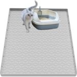 Cat Litter Mat for Litter Box, Silicone Large Cat Litter Trapping Mat - 34x22 in, Waterproof & Non-Slip, Durable & Easy Clean, Light Gray