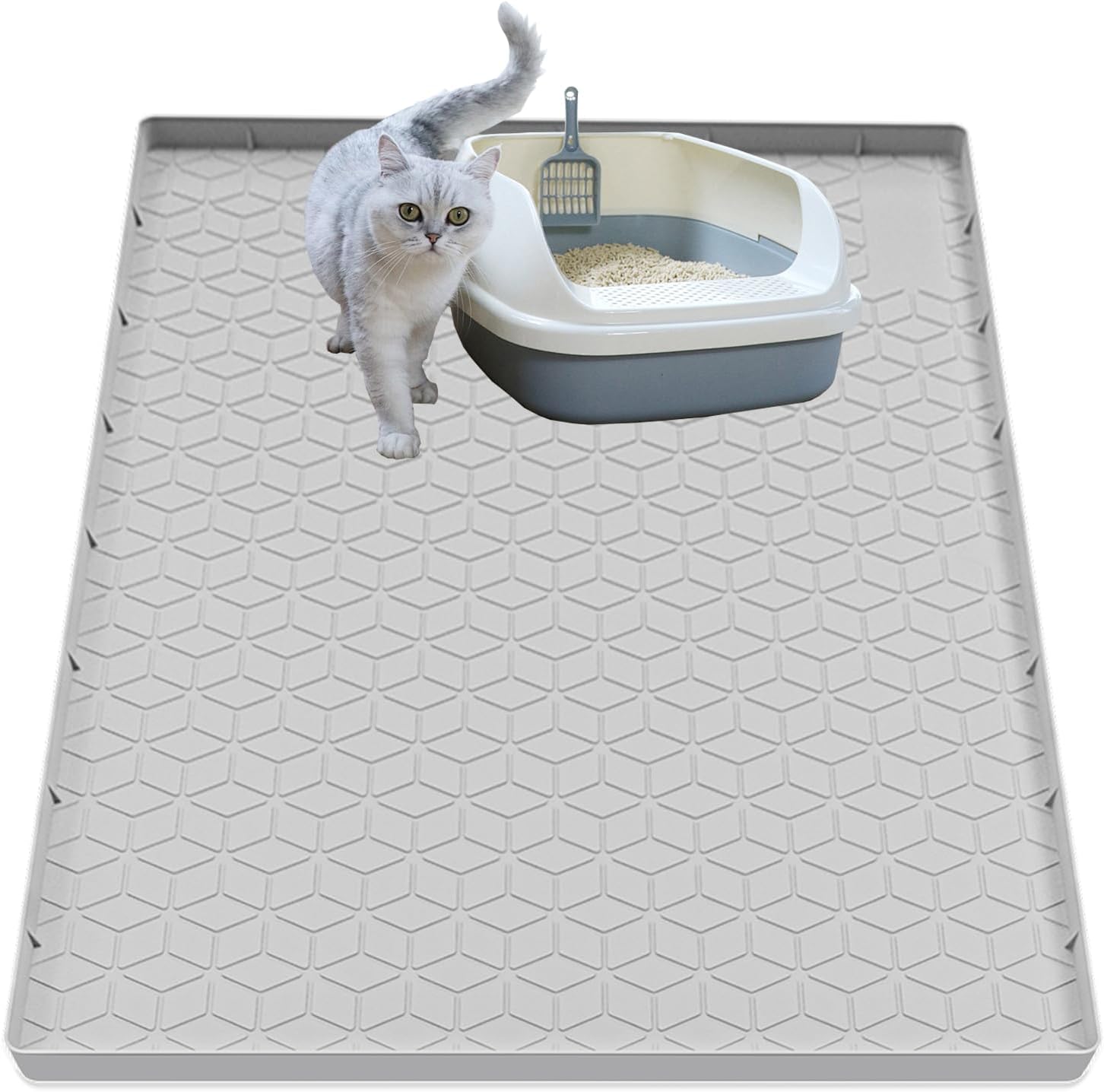 Cat Litter Mat for Litter Box, Silicone Large Cat Litter Trapping Mat - 34x22 in, Waterproof & Non-Slip, Durable & Easy Clean, Light Gray Cat Litter Mat for Litter Box, Silicone Large Cat Litter Trapping Mat - 34x22 in, Waterproof & Non-Slip, Durable & Easy Clean, Light Gray