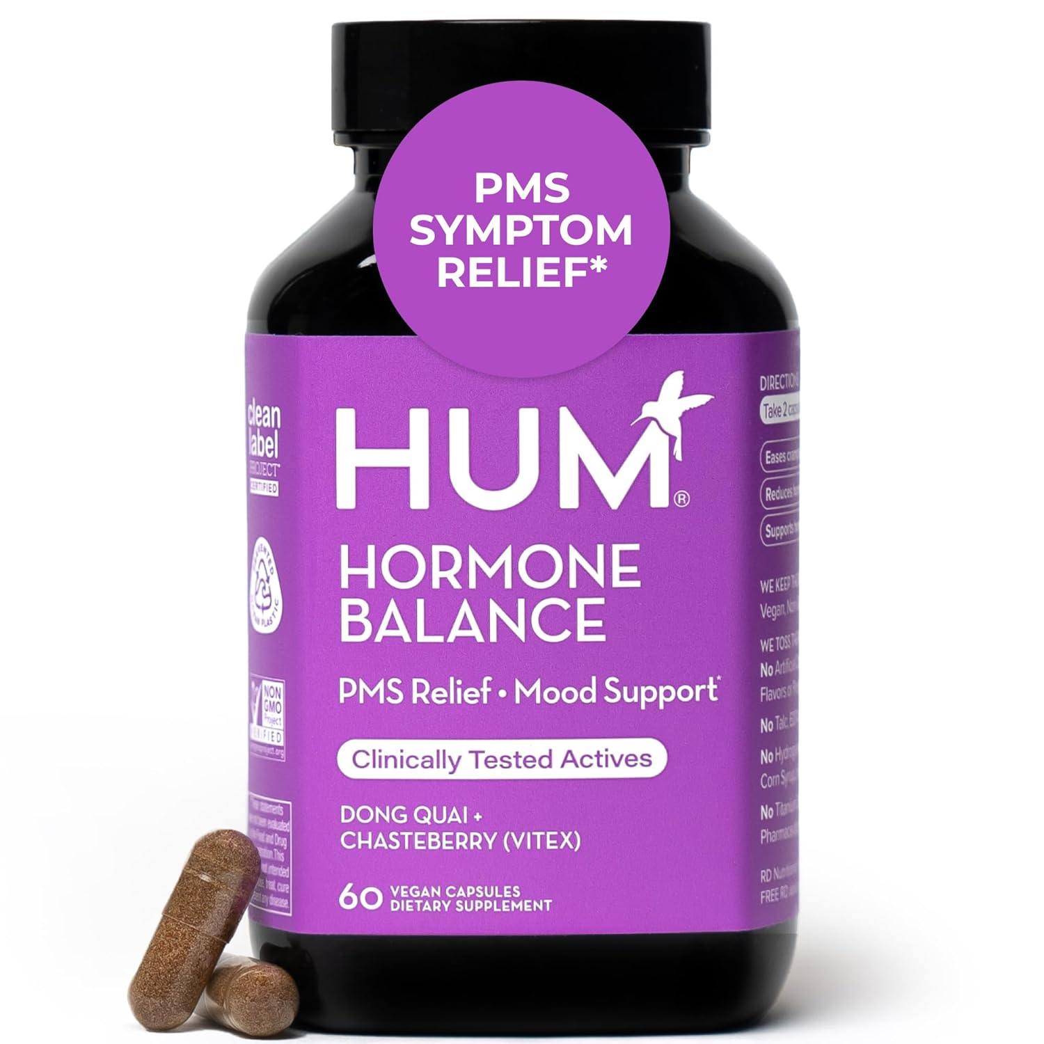 HUM Hormone Balance for Women, Supplement for Women's Health with Chasteberry & Dong Quai, Support for PMS Symptoms, Cramps, Irritability, Hormonal Balance, Monthly Support, 60 Capsules HUM Hormone Balance for Women, Supplement for Women's Health with Chasteberry & Dong Quai, Support for PMS Symptoms, Cramps, Irritability, Hormonal Balance, Monthly Support, 60 Capsules