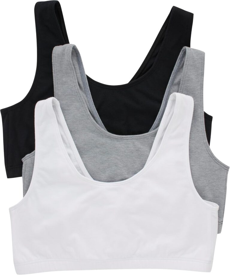 Hanes Women's Pack, Cotton Scoopneck Bralette, Low-Impact Sports Bra, 3-Pack