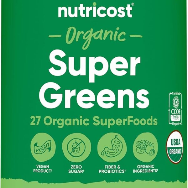 Nutricost Organic Super Greens Powder (30 Servings) - Superfood Supplement Drink Mix (30 Servings, No Flavor Added)
