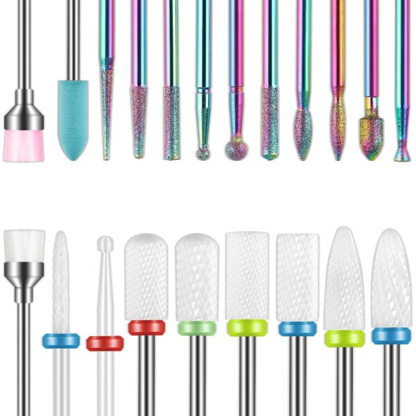 Depvko 21pcs Nail Drill Bits Sets, 3/32 Inch Cuticle Electric Nail File and Ceramic Acrylic Gel Nail Bit Kit, Acrylic Nail Art Tools, Carbide Remover Bits for Manicure Pedicure, Home Salon
