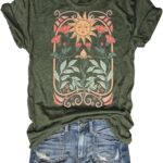 Women's Boho Floral T Shirt Summer Casual Art Nouveau Wildflowers Vintage Flowers Nature Graphic Tees Tops