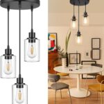 MAXvolador Industrial 3-Light Pendant Light, Adjustable Hanging Light Fixture with Clear Glass Shade, Pendant Lighting E26 Base Ceiling Lamp, Black