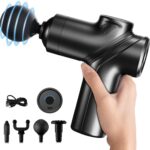 LEERCON Massage Gun Deep Tissue, Silent Brushless Motor and Portable Massage Gun with 4 Interchangeable Heads for Deep Muscle Relief and Relaxation, Relax Gift, Black