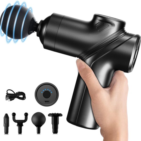 LEERCON Massage Gun Deep Tissue, Silent Brushless Motor and Portable Massage Gun with 4 Interchangeable Heads for Deep Muscle Relief and Relaxation, Relax Gift, Black